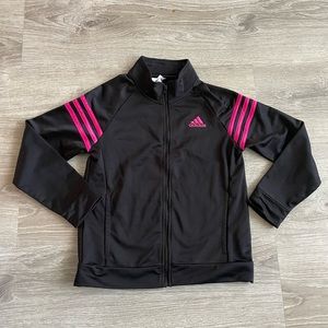 Adidas Girls Track Jacket Black & Pink Size Medium